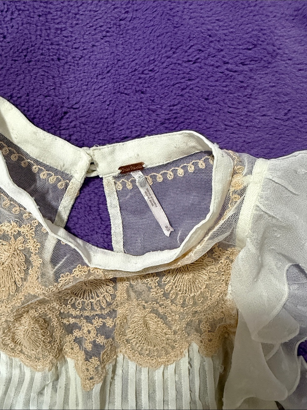 Free People Ivory Sheer Blouse with Gold Embroidered Yoke - Picture 3 of 5